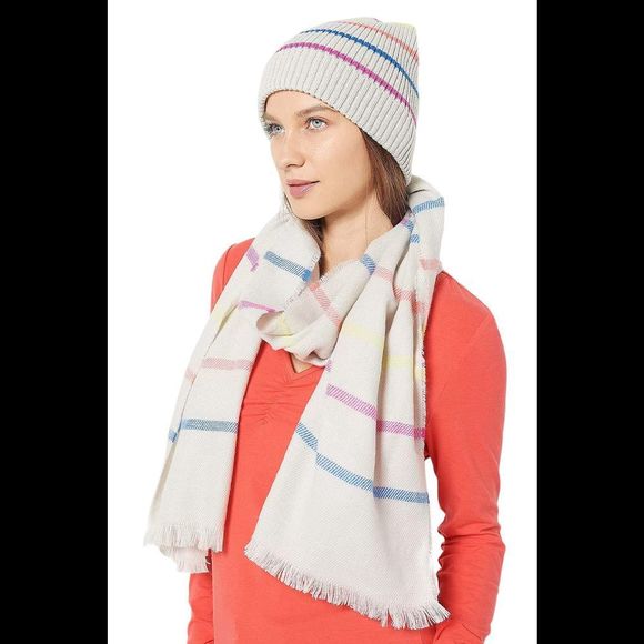 Candace Cameron Bure Striped Hat & Scarf Set Soft Hther Grey - Picture 1 of 1
